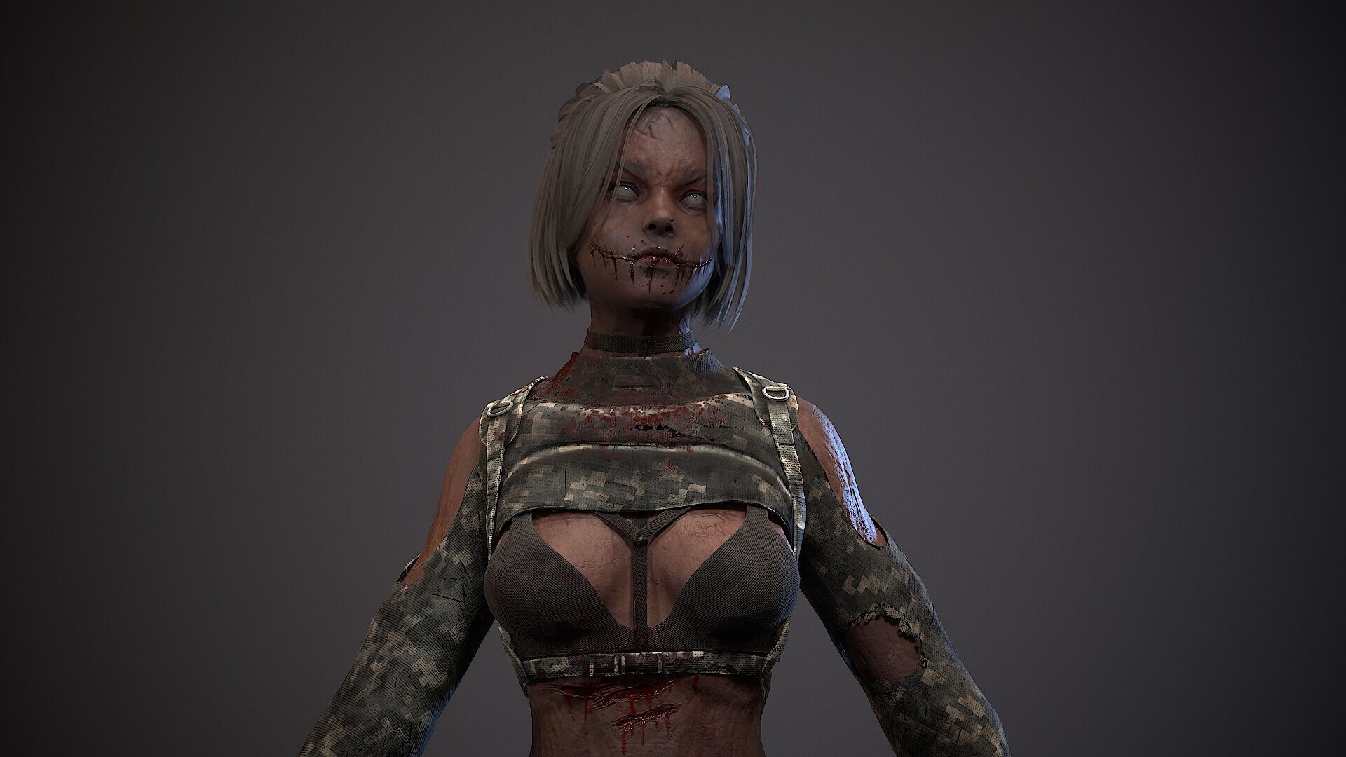 Lara zombie military Low-poly 3D model_22