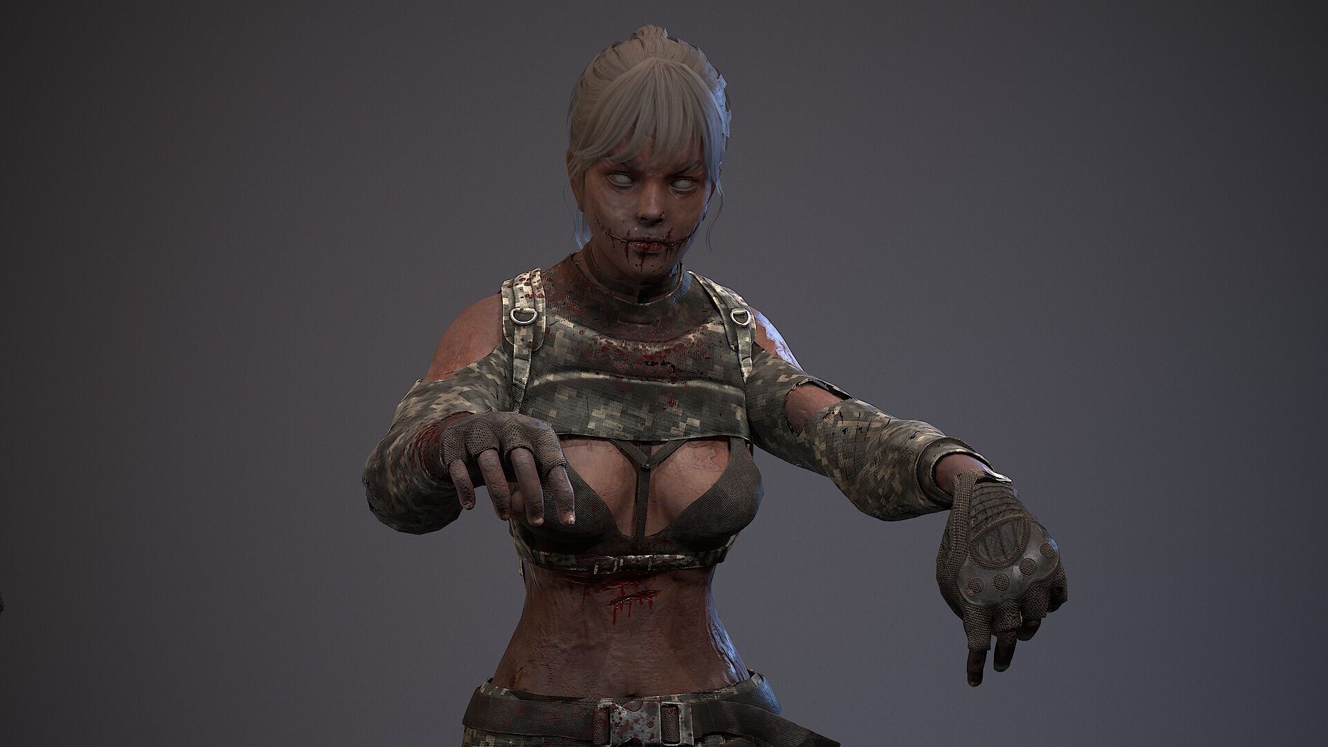 Lara zombie military Low-poly 3D model_4