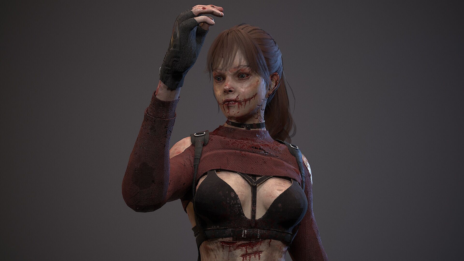 Lara zombie military Low-poly 3D model_17