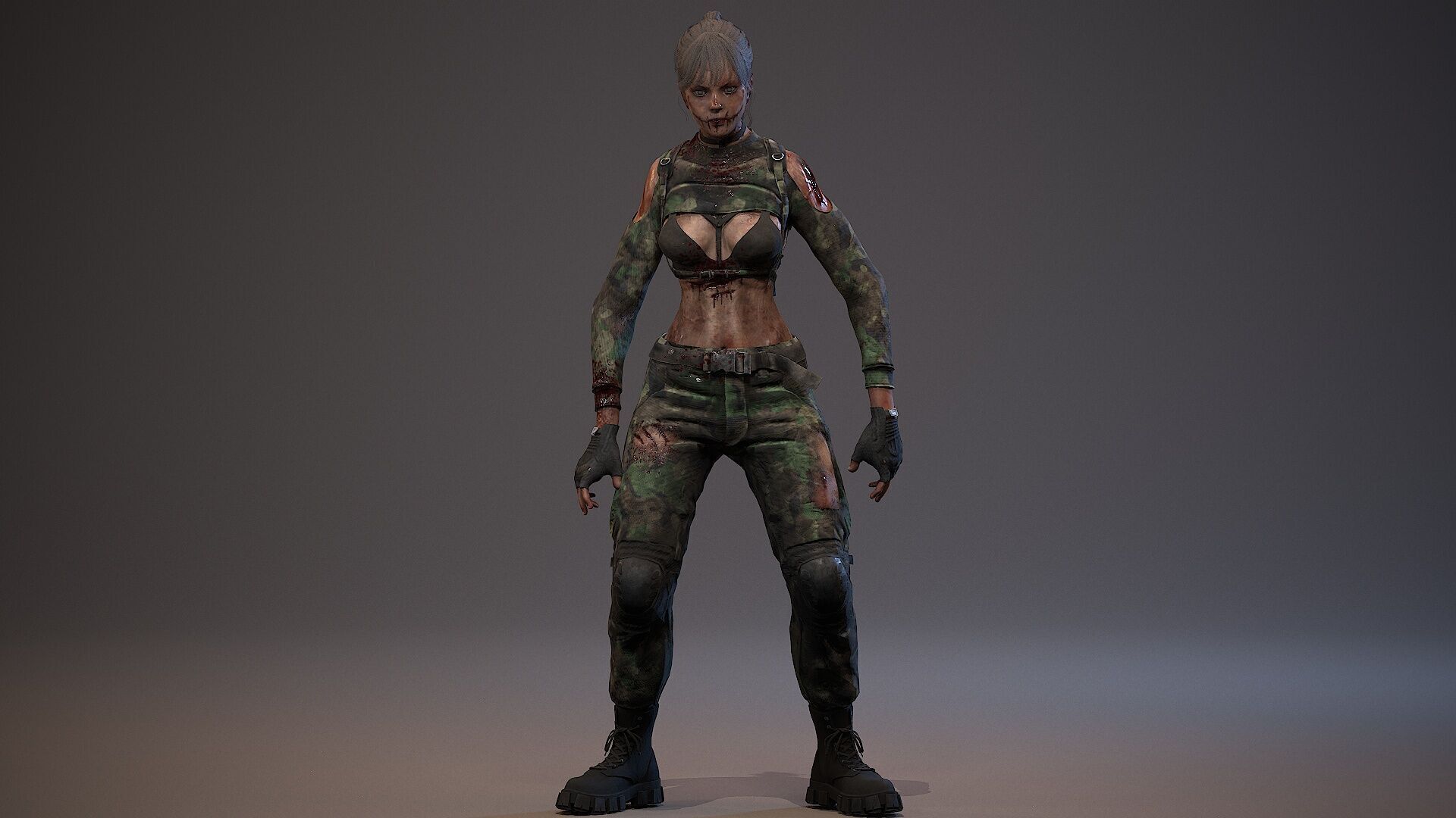 Lara zombie military Low-poly 3D model_15