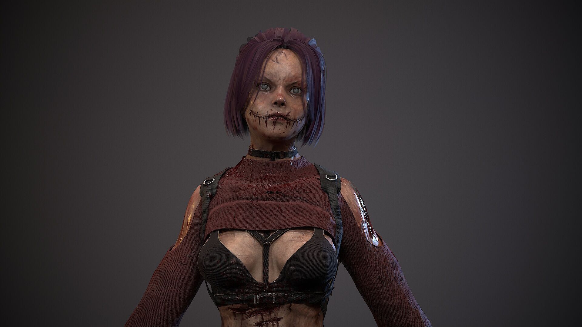 Lara zombie military Low-poly 3D model_20