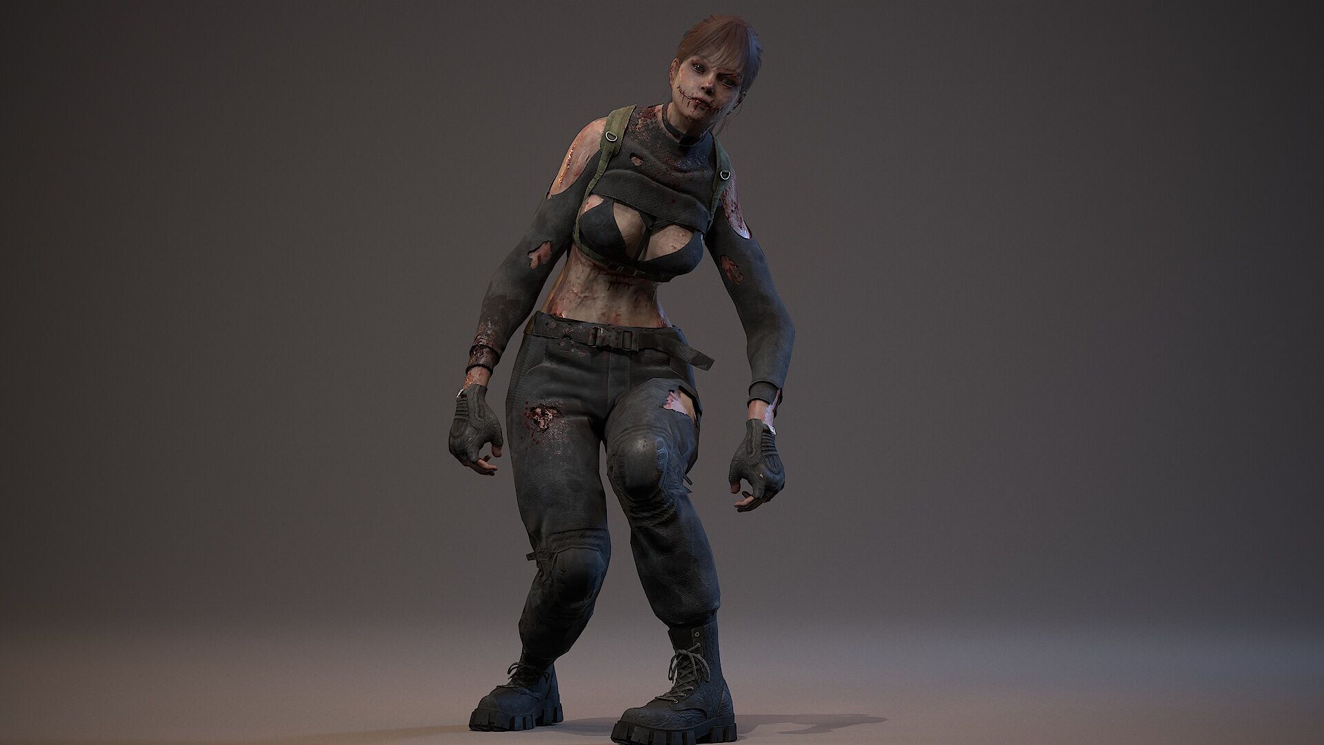 Lara zombie military Low-poly 3D model_12