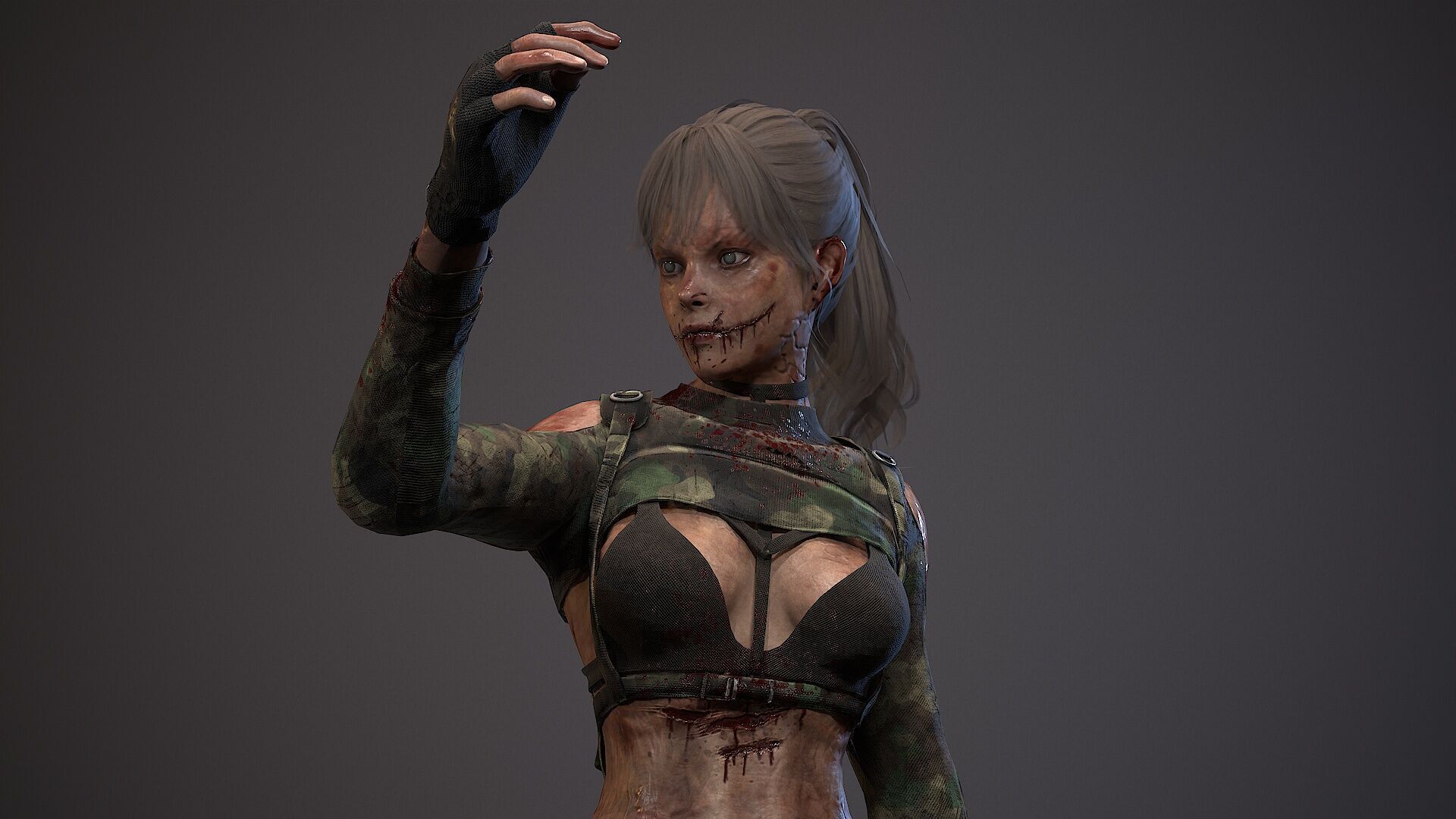Lara zombie military Low-poly 3D model_13