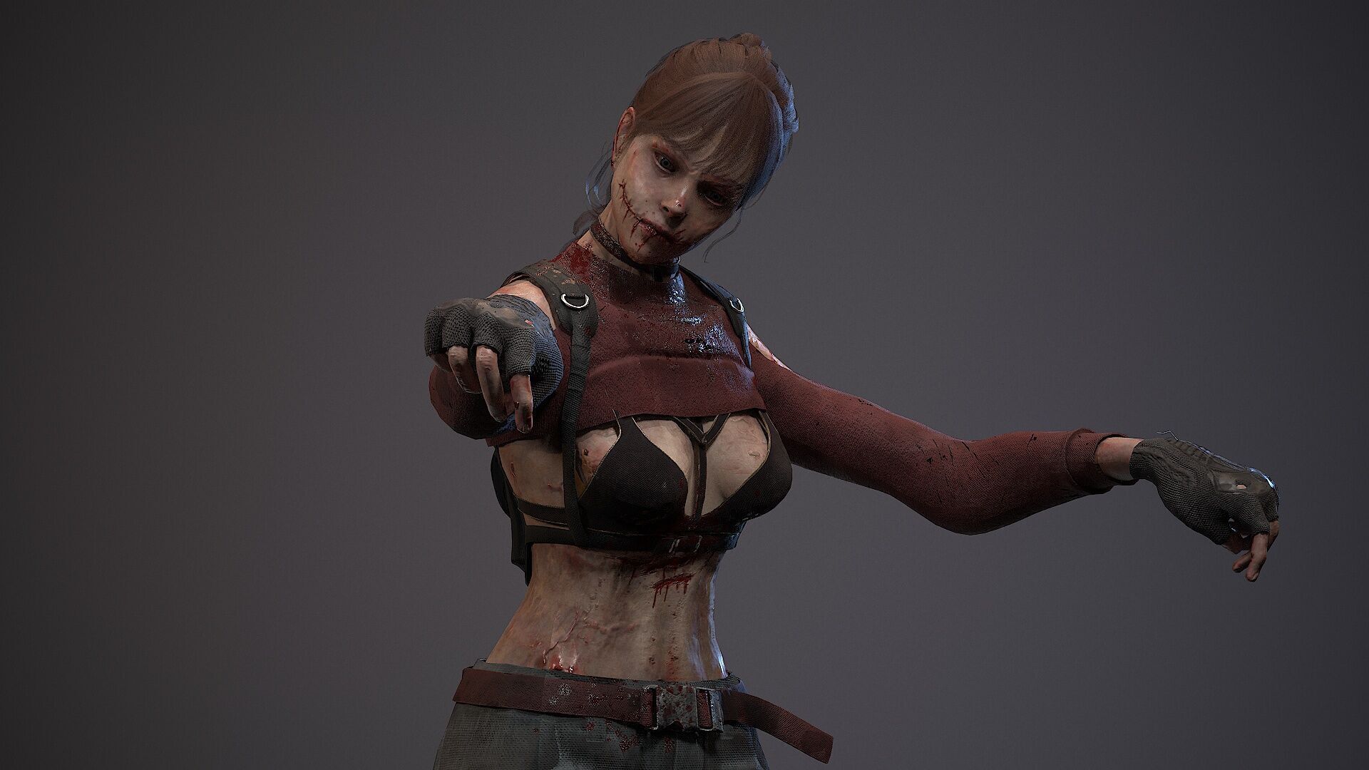 Lara zombie military Low-poly 3D model_18