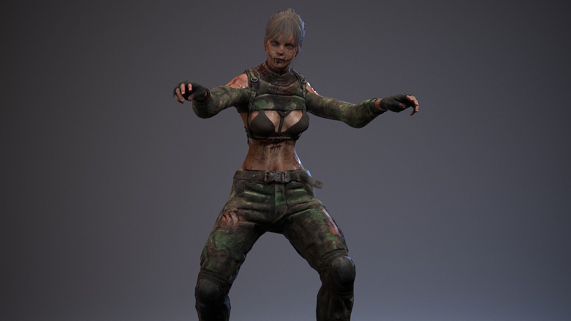 Lara zombie military Low-poly 3D model_14