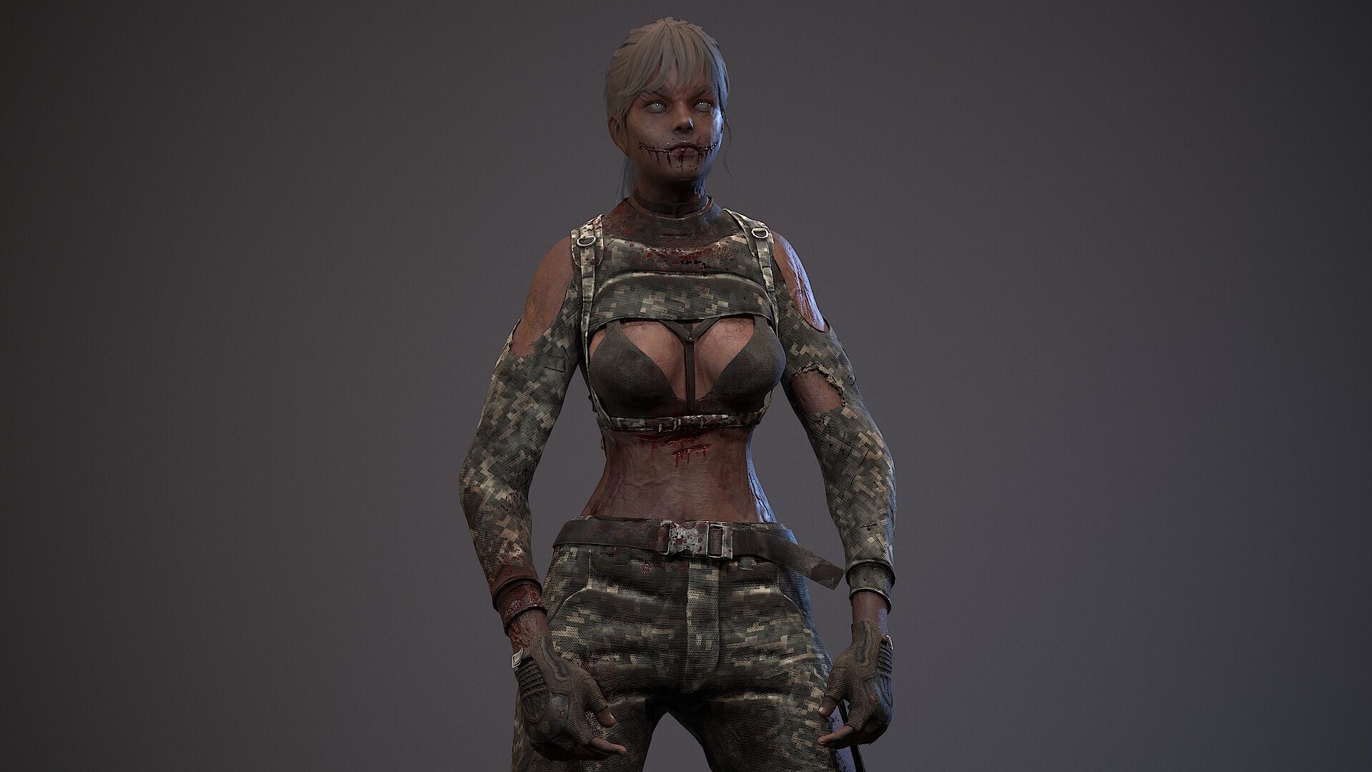 Lara zombie military Low-poly 3D model_7