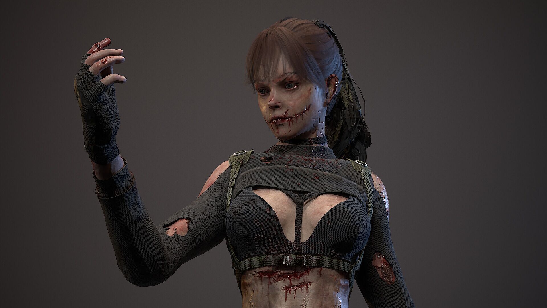 Lara zombie military Low-poly 3D model_8