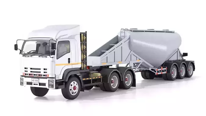 Bulk Cement Trailer Truck with Interior Low-poly 3D model