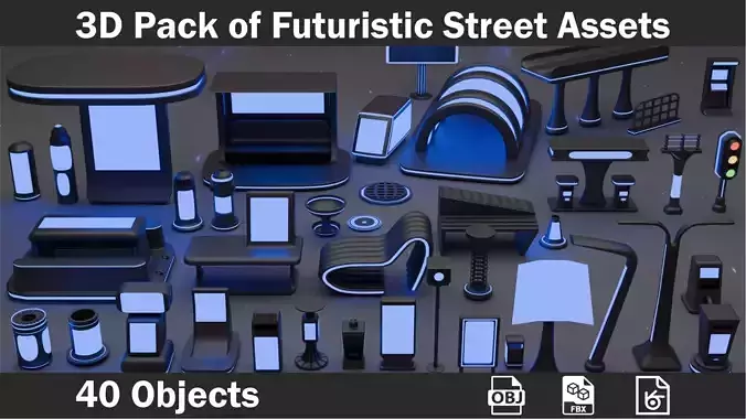 3D Pack Of Futuristic Street Assets