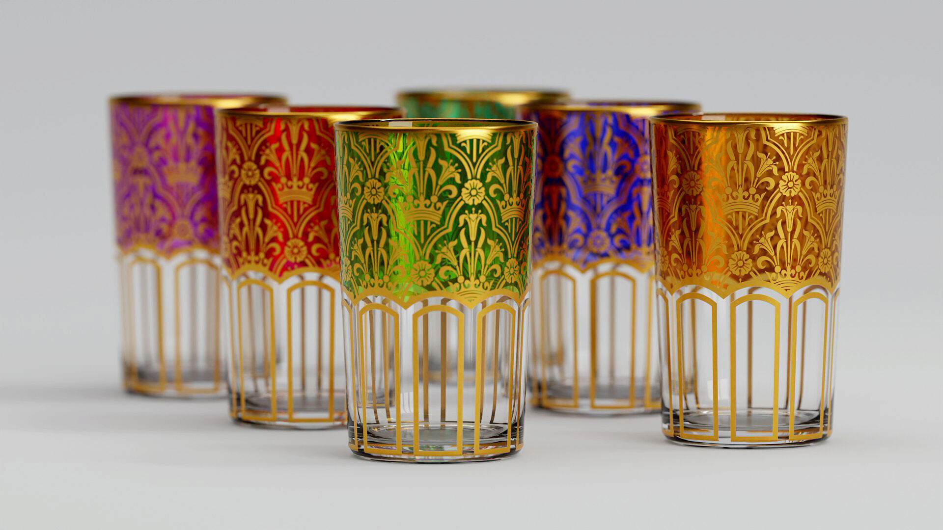 Colored Moroccan Teaglasses 3D Model Traditional Glassware Set Low-poly 3D model_13