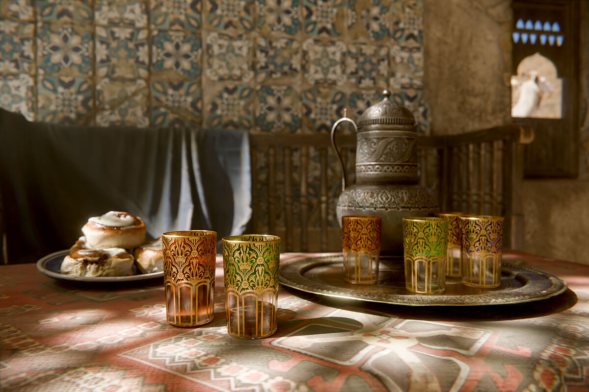 Colored Moroccan Teaglasses 3D Model Traditional Glassware Set Low-poly 3D model_4