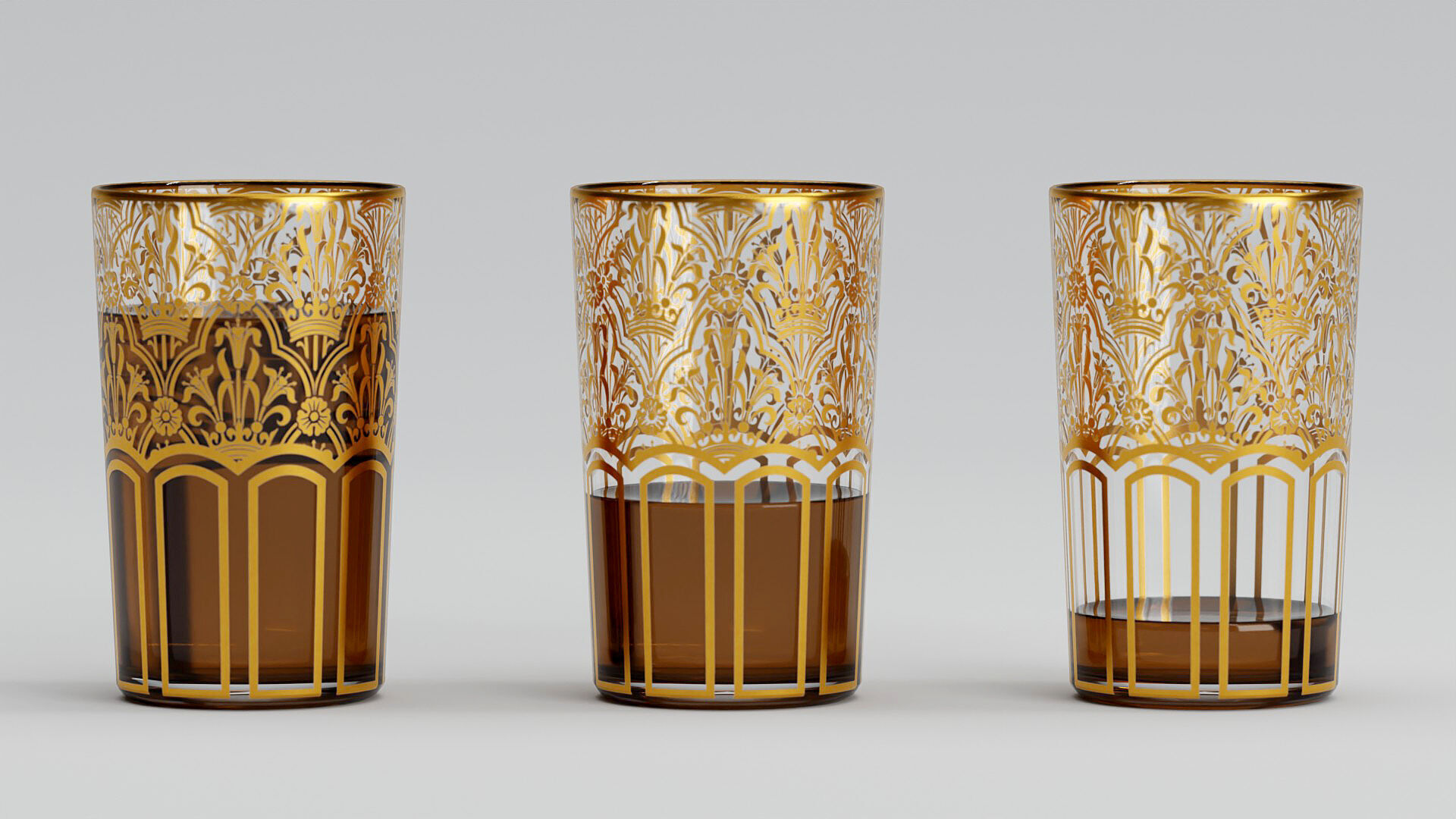 Colored Moroccan Teaglasses 3D Model Traditional Glassware Set Low-poly 3D model_3