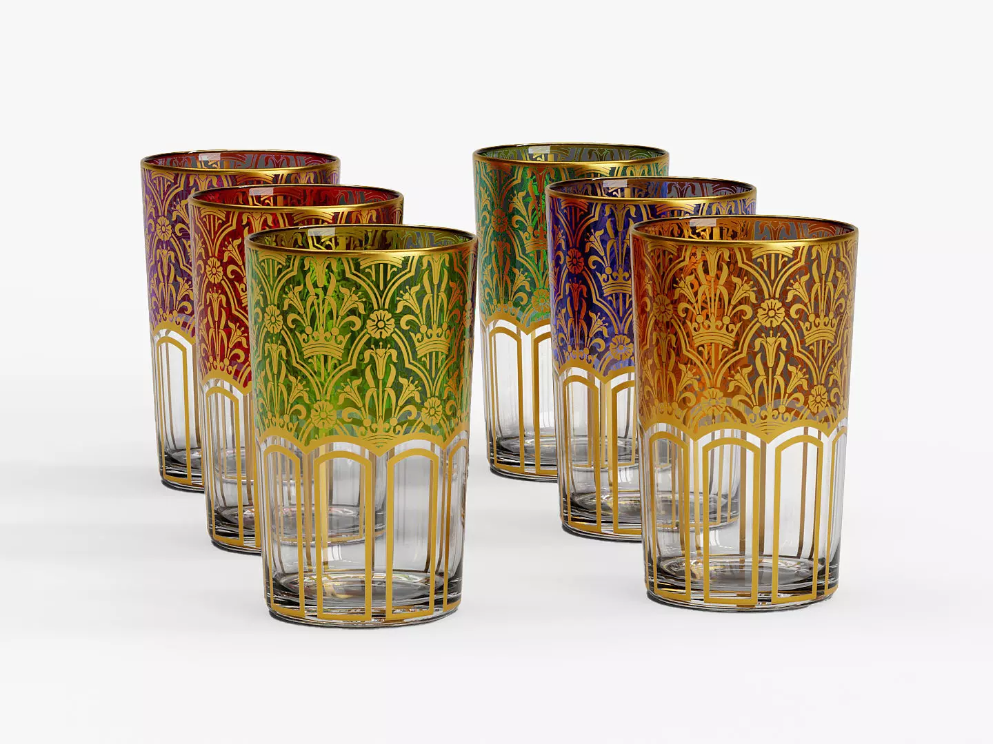 Colored Moroccan Teaglasses 3D Model Traditional Glassware Set Low-poly 3D model_0