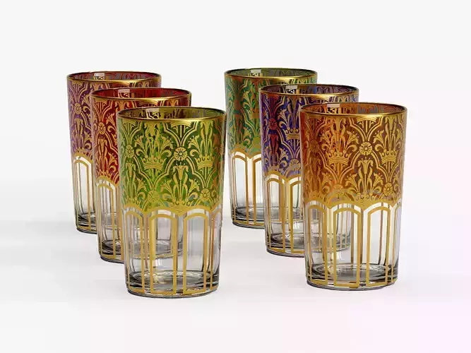 Colored Moroccan Teaglasses 3D Model Traditional Glassware Set