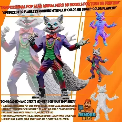 Joker Fox Punk Rocker Architect of Chaos 3D Print Model