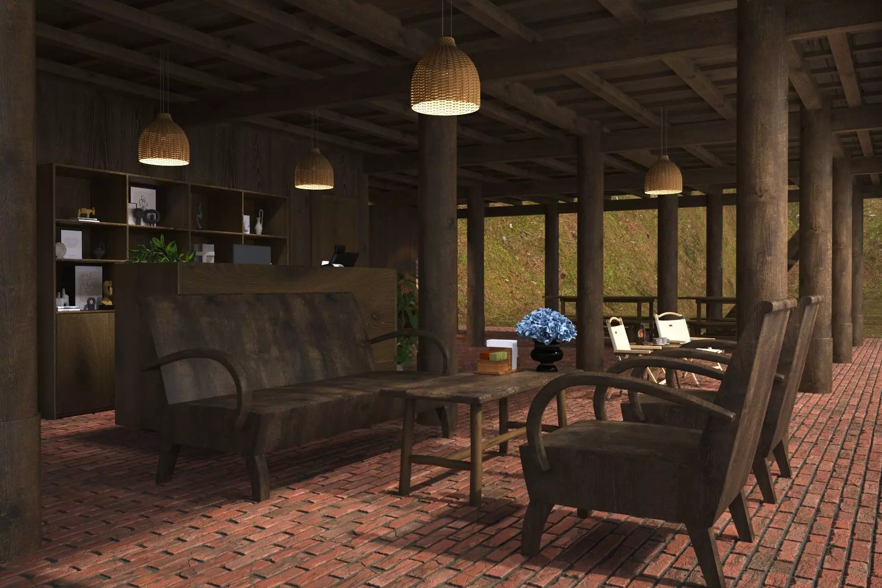 Vintage Wooden tea table set Low-poly 3D model