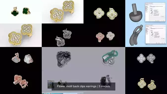 Flower motif back clips earrings