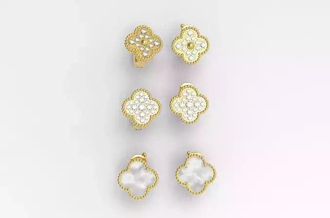 Flower motif back clips earrings 3D Model Collection