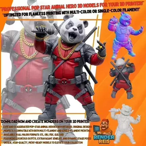 Panda Deadpool Rap Superstar Singing Anti Hero 3D Print Model