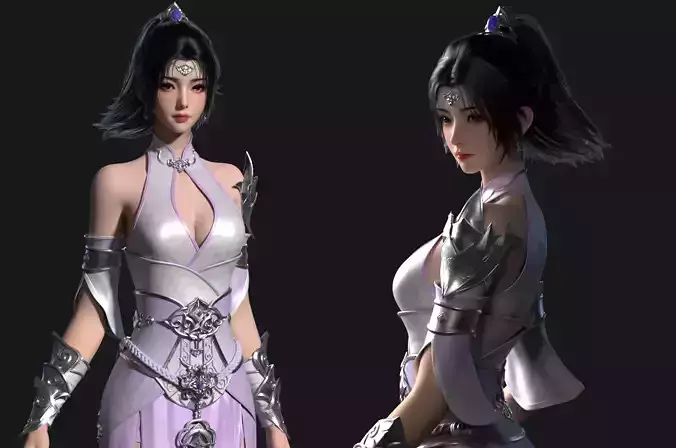 Ancient costume beauty anime Body Band Binding 3D model