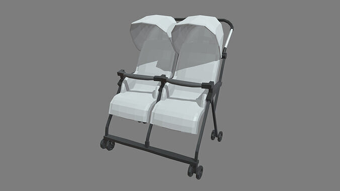 Low Poly Baby Double Stroller Low-poly 3D model