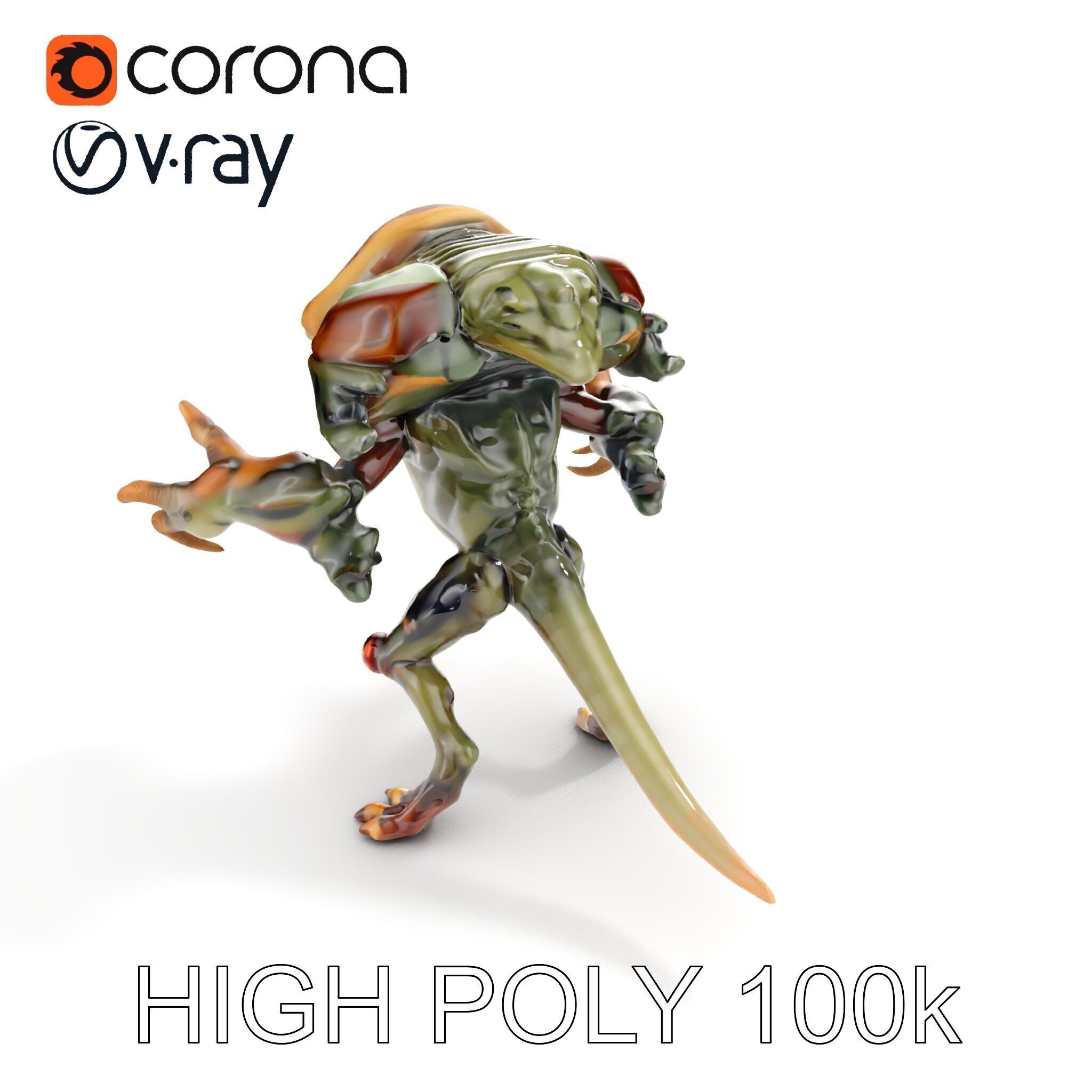 Alien Reptilian Warrior D Model Rigged GameReady Low-poly 3D model_28