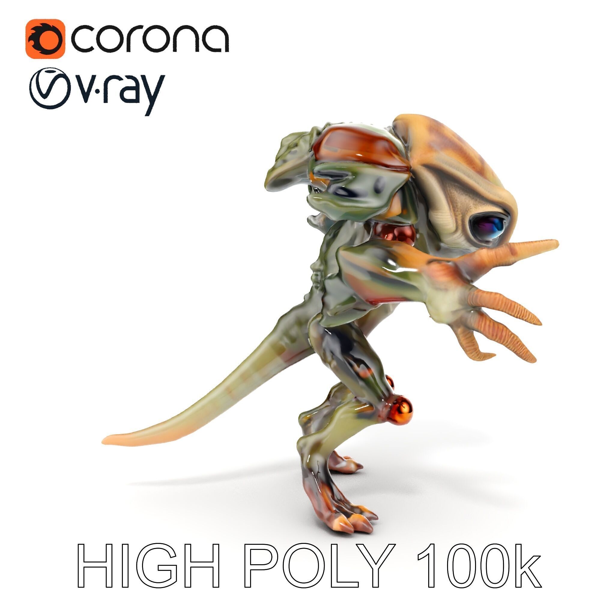 Alien Reptilian Warrior D Model Rigged GameReady Low-poly 3D model_15
