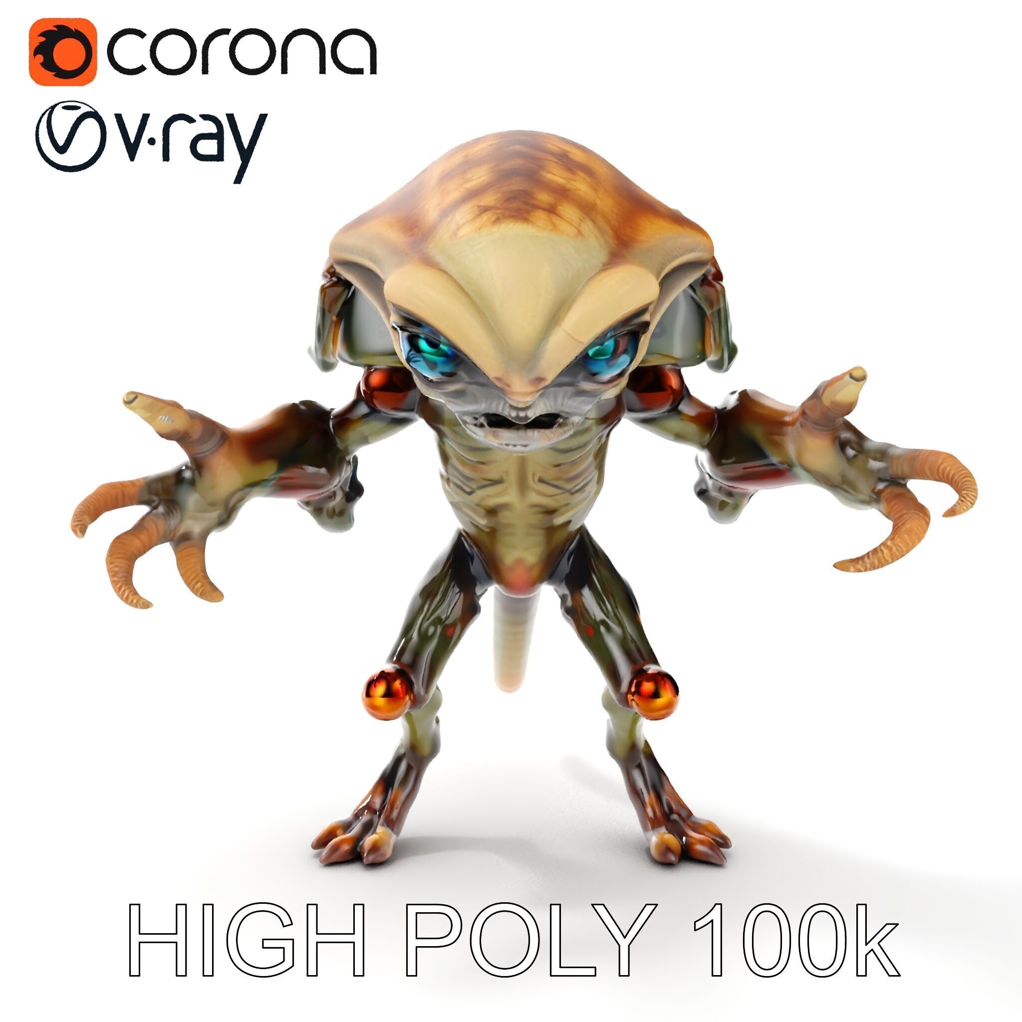 Alien Reptilian Warrior D Model Rigged GameReady Low-poly 3D model_22