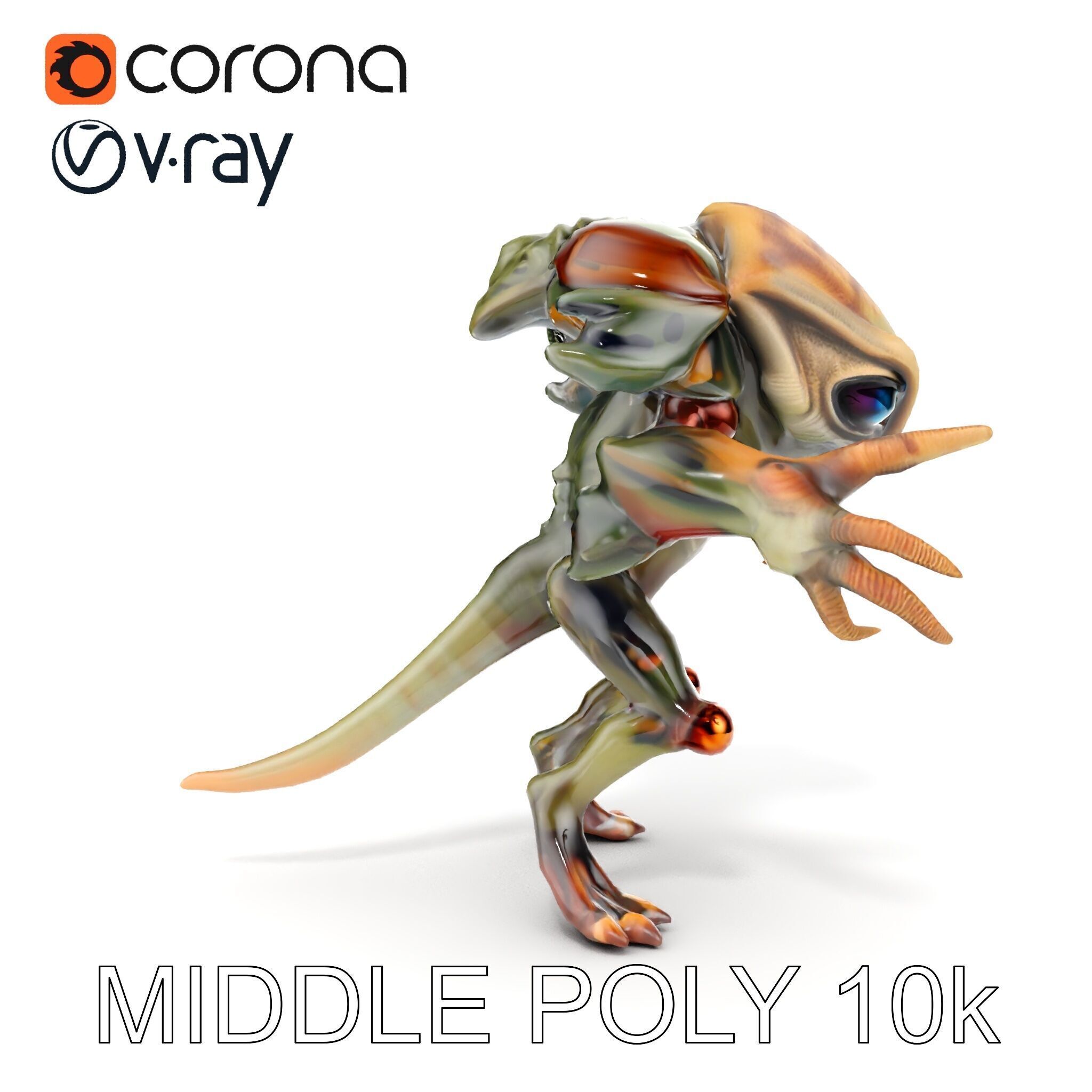 Alien Reptilian Warrior D Model Rigged GameReady Low-poly 3D model_16