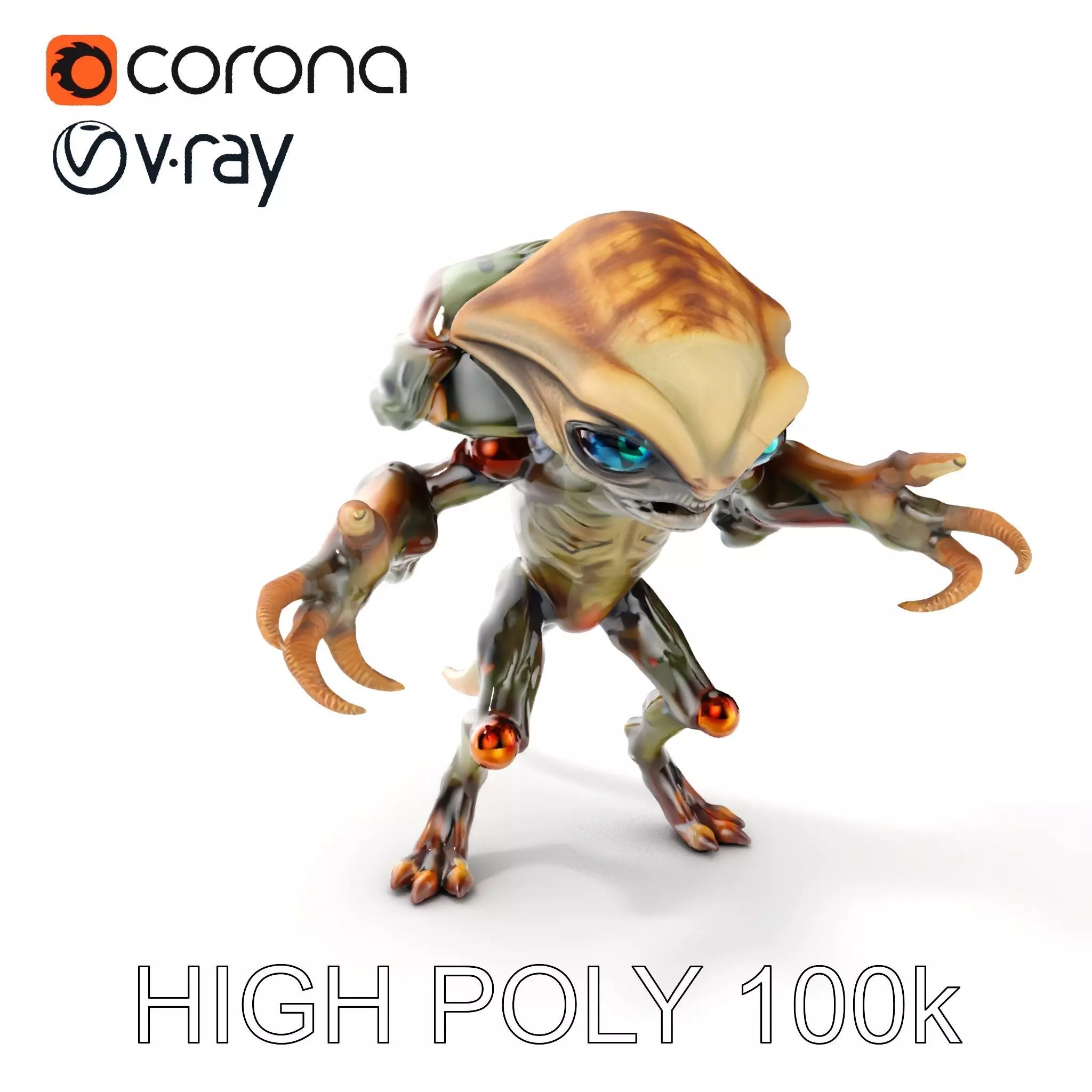 Alien Reptilian Warrior D Model Rigged GameReady Low-poly 3D model_0