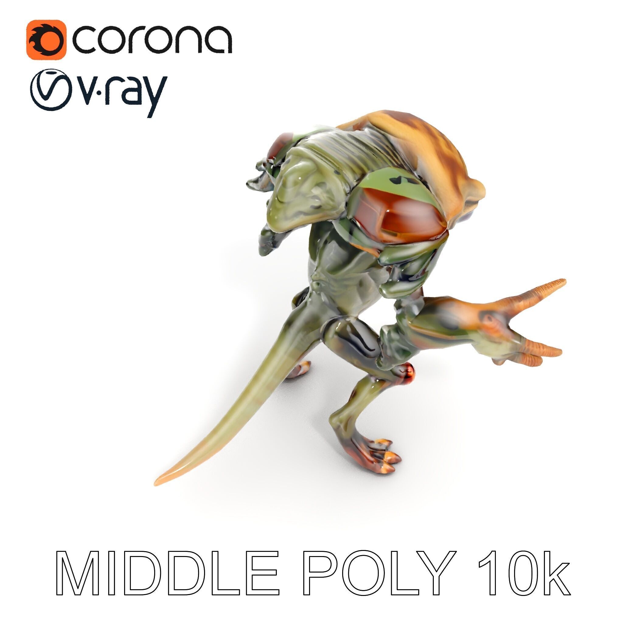 Alien Reptilian Warrior D Model Rigged GameReady Low-poly 3D model_8