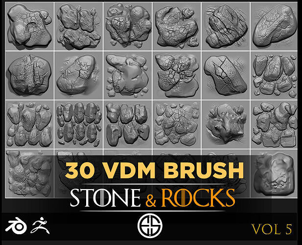30 Vdm Stone Brushes-Blender Asset-Rocks And Stone Brushes 3D model