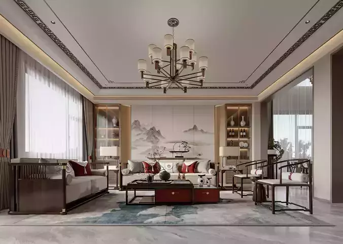Chinese style living room and dining room