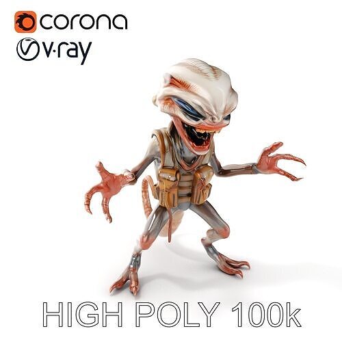 Alien Warrior D Character Model with PBR Textures and Animation Low-poly 3D model