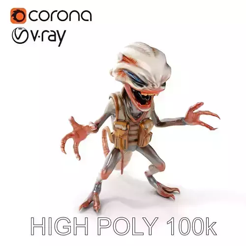 Alien Warrior D Character Model with PBR Textures and Animation