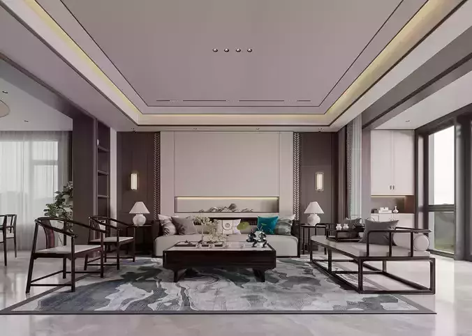 Chinese style living room and dining room 