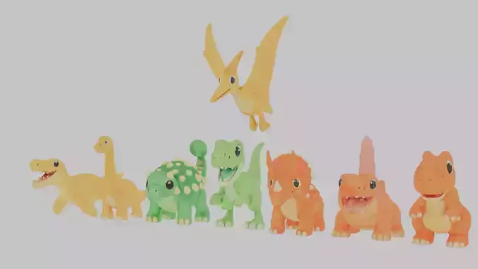 Cute Cartoon Dinosaur Pack Low-poly 3D model