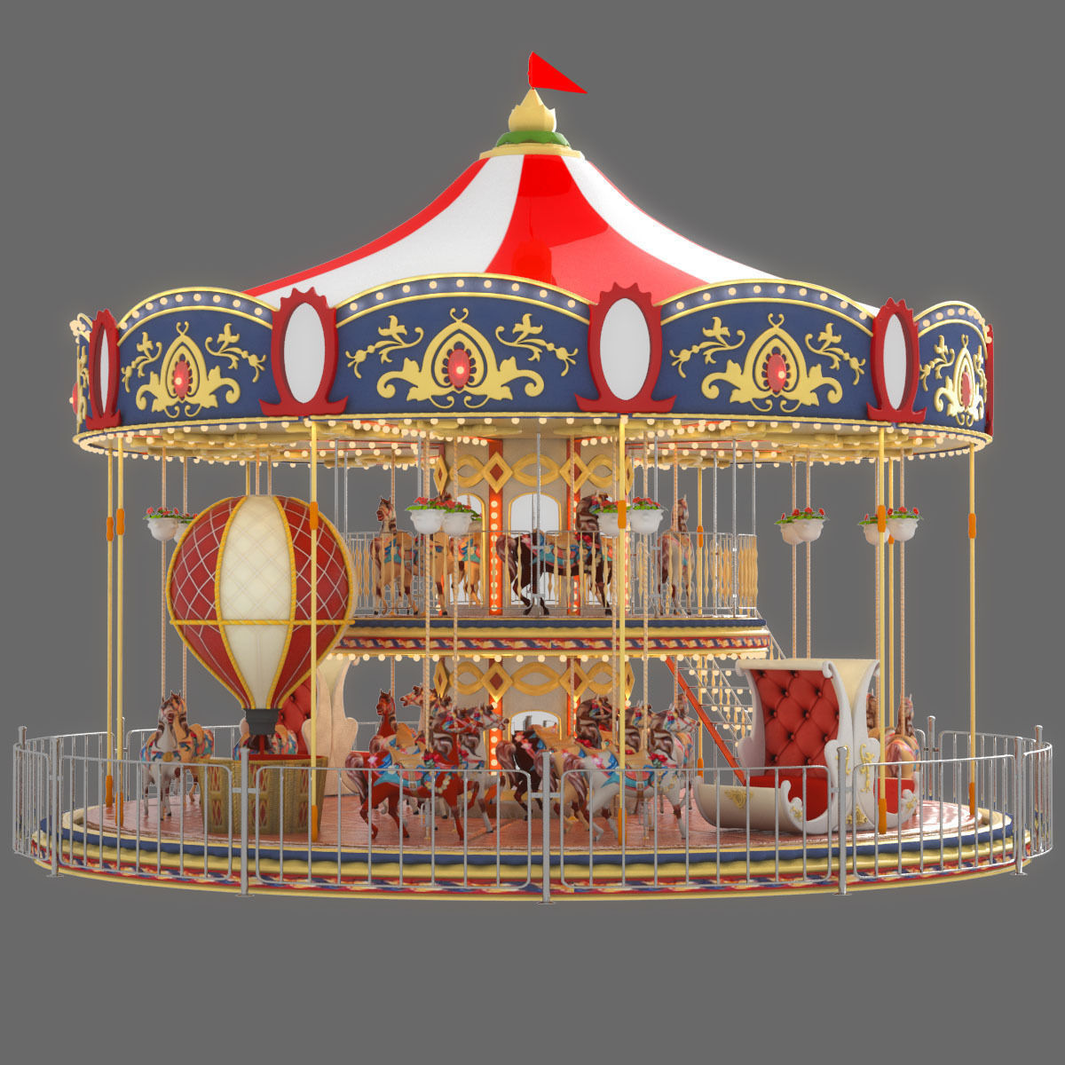 Carousel 02  Carrousel Elements architecture ride amusem 3D model_2