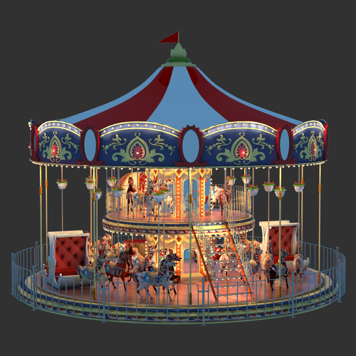 Carousel 02  Carrousel Elements architecture ride amusem 3D model_17