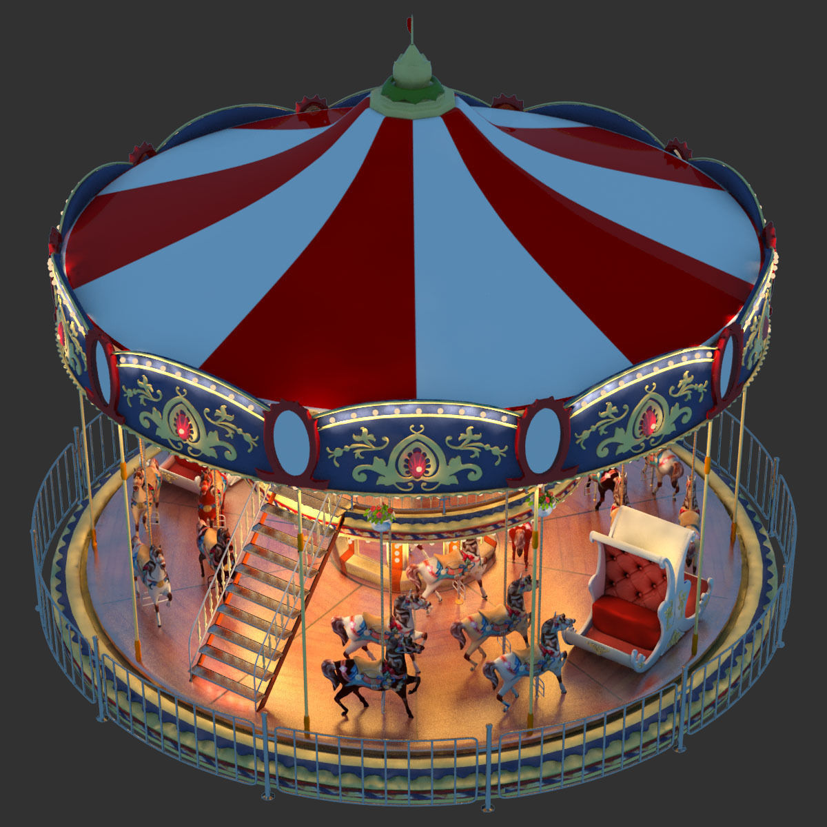 Carousel 02  Carrousel Elements architecture ride amusem 3D model_16