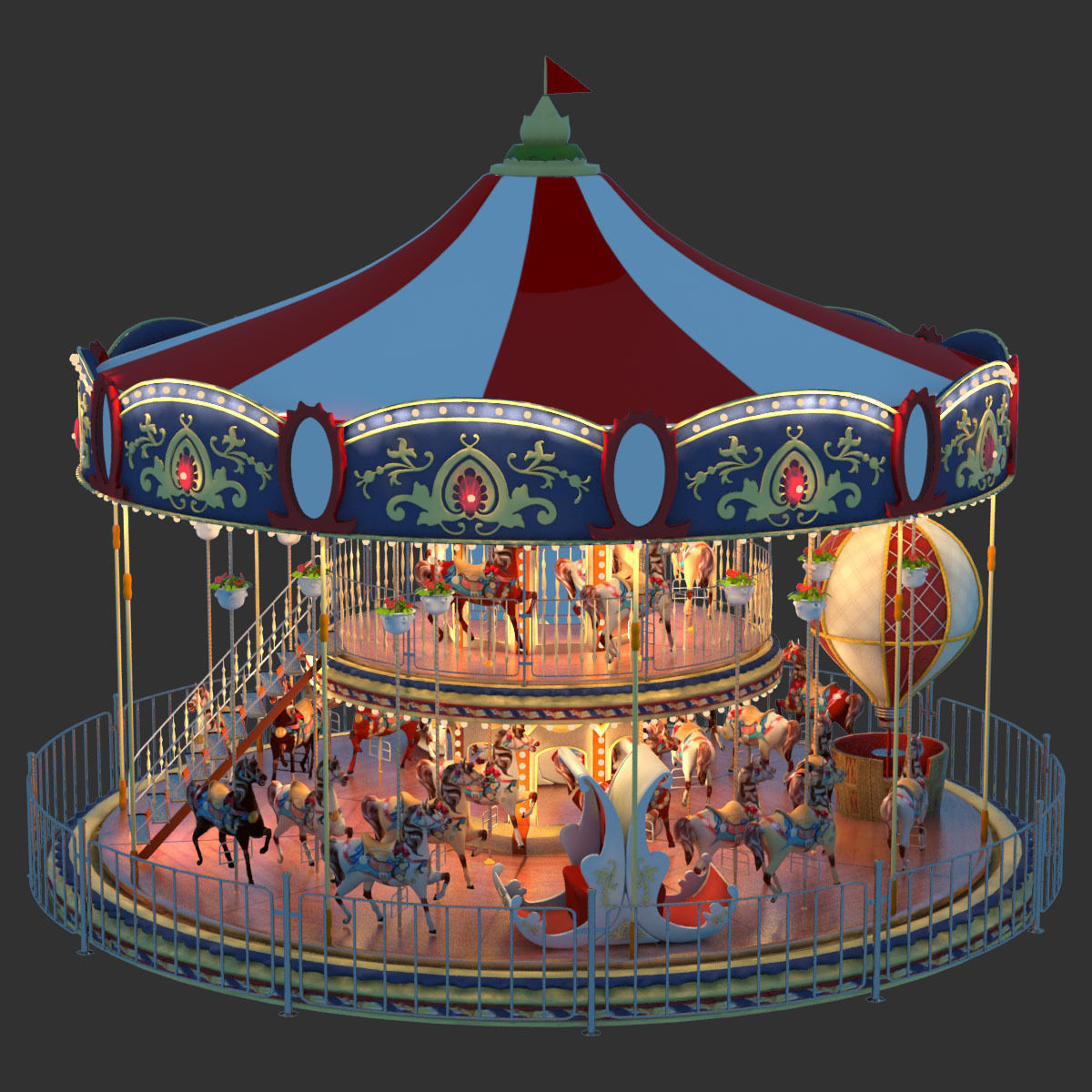 Carousel 02  Carrousel Elements architecture ride amusem 3D model_13