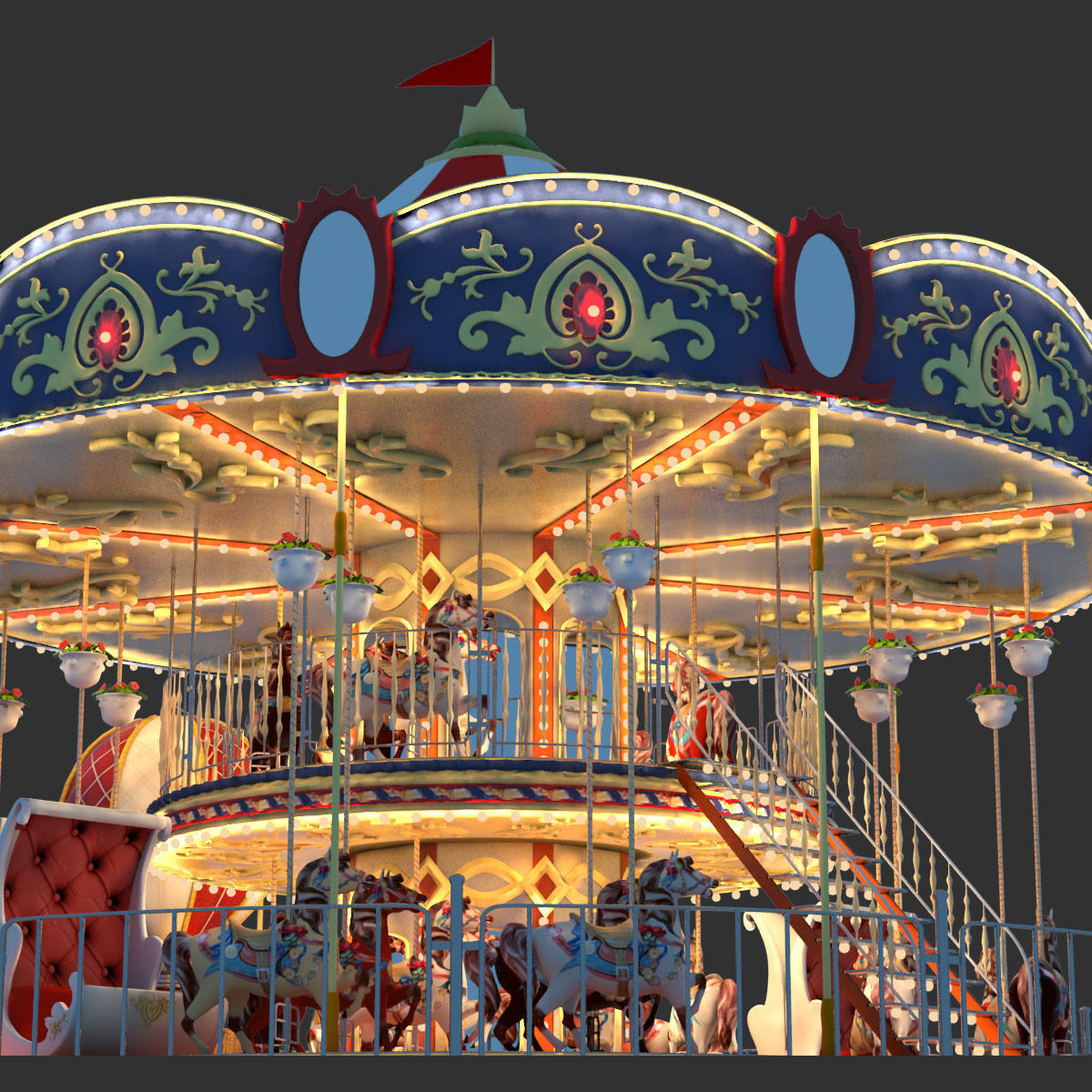 Carousel 02  Carrousel Elements architecture ride amusem 3D model_19