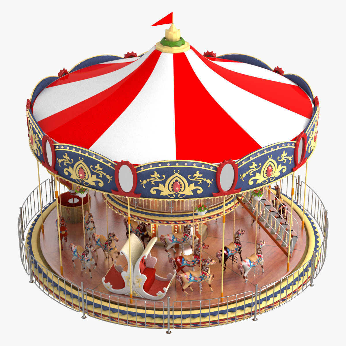 Carousel 02  Carrousel Elements architecture ride amusem 3D model_5