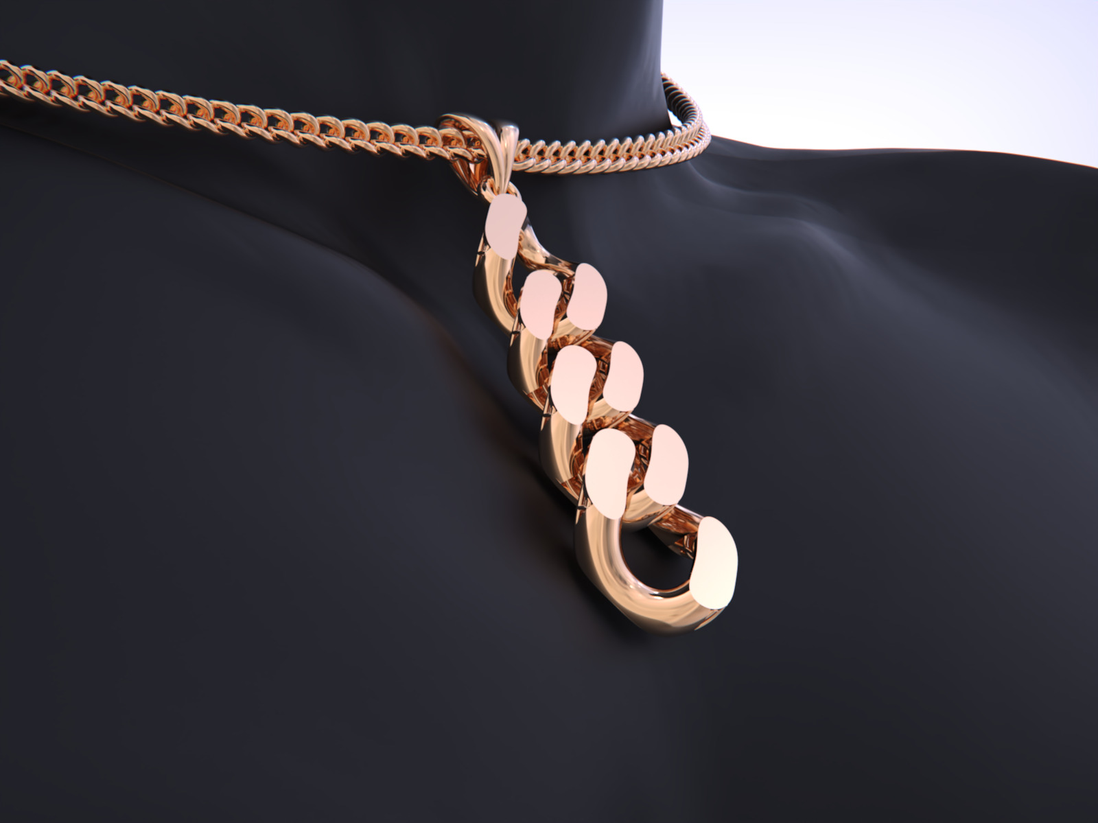 Cuban Link Chain Pendant - Earrings 3D print model_1