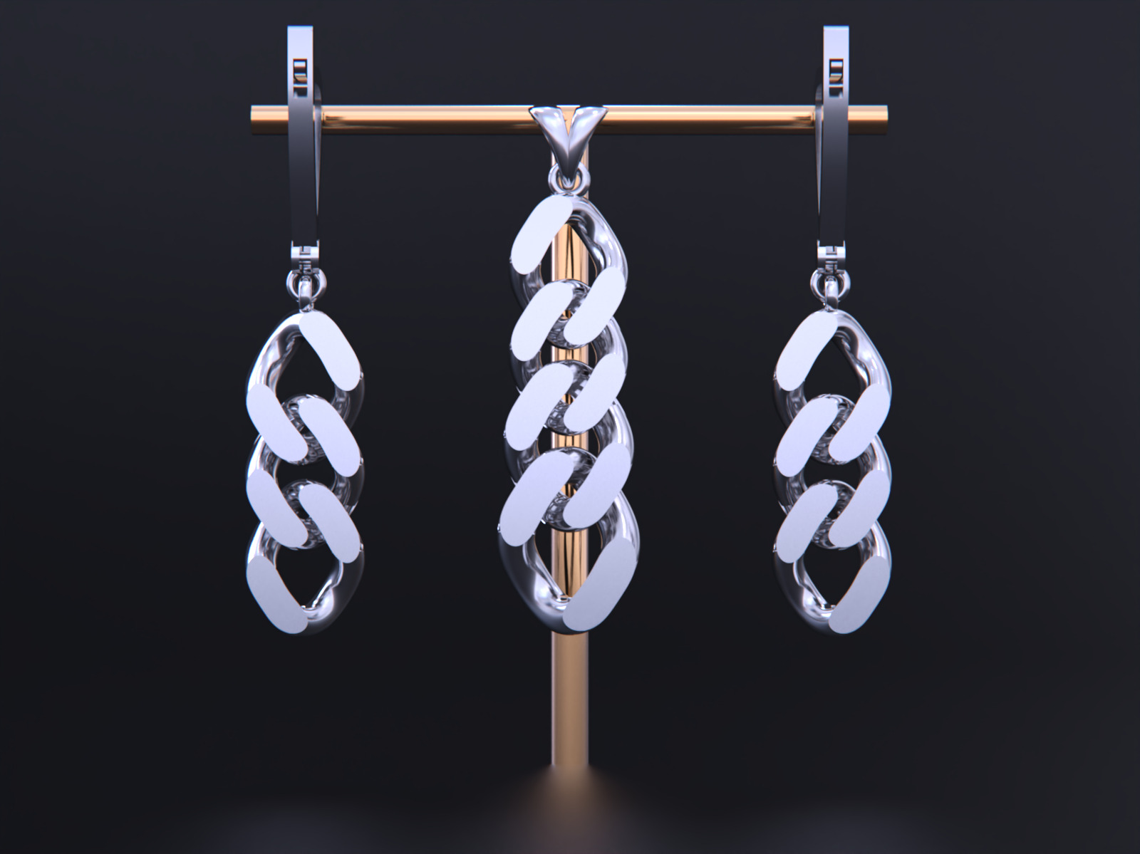 Cuban Link Chain Pendant - Earrings 3D print model_15