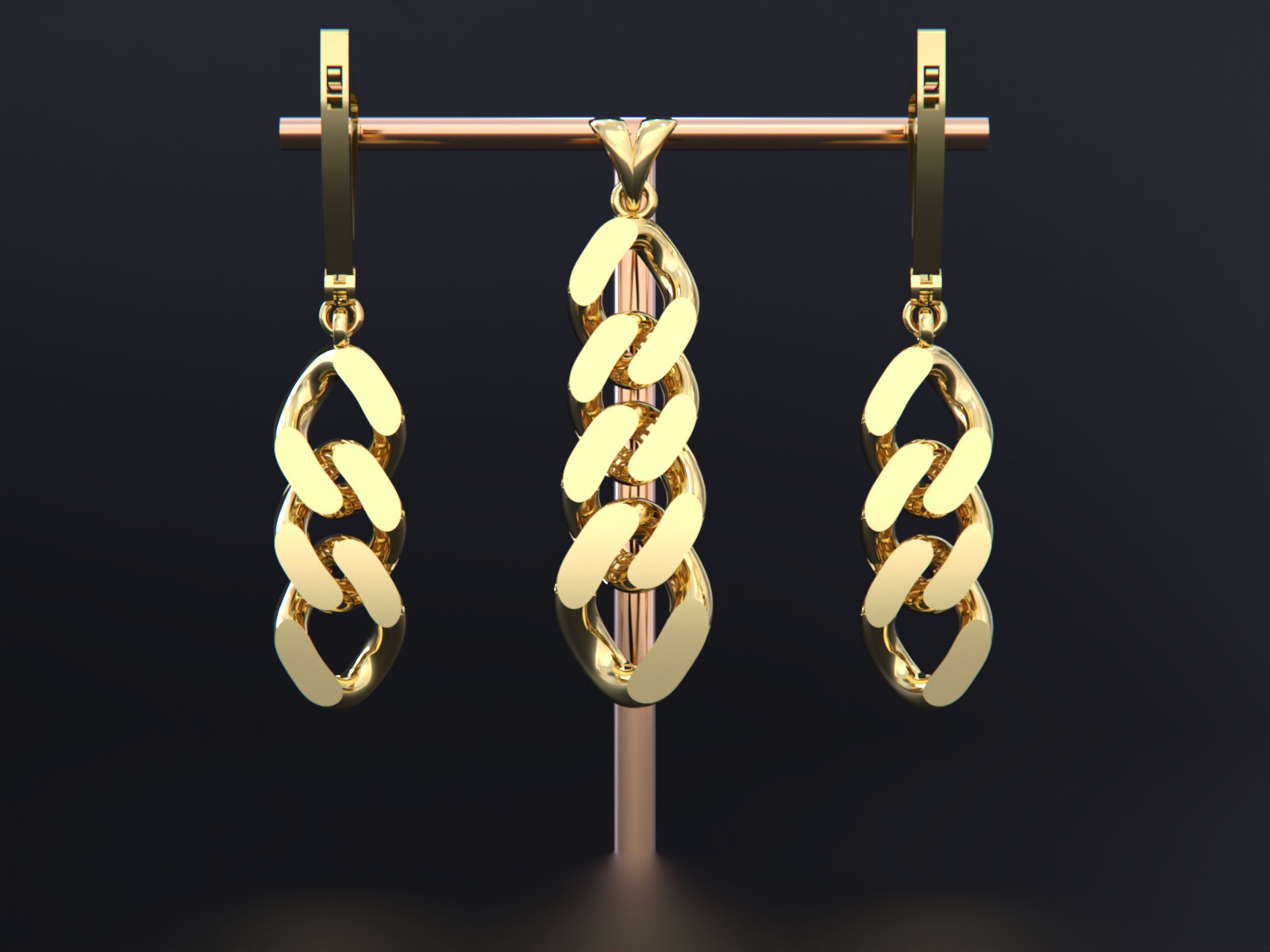 Cuban Link Chain Pendant - Earrings 3D print model_12