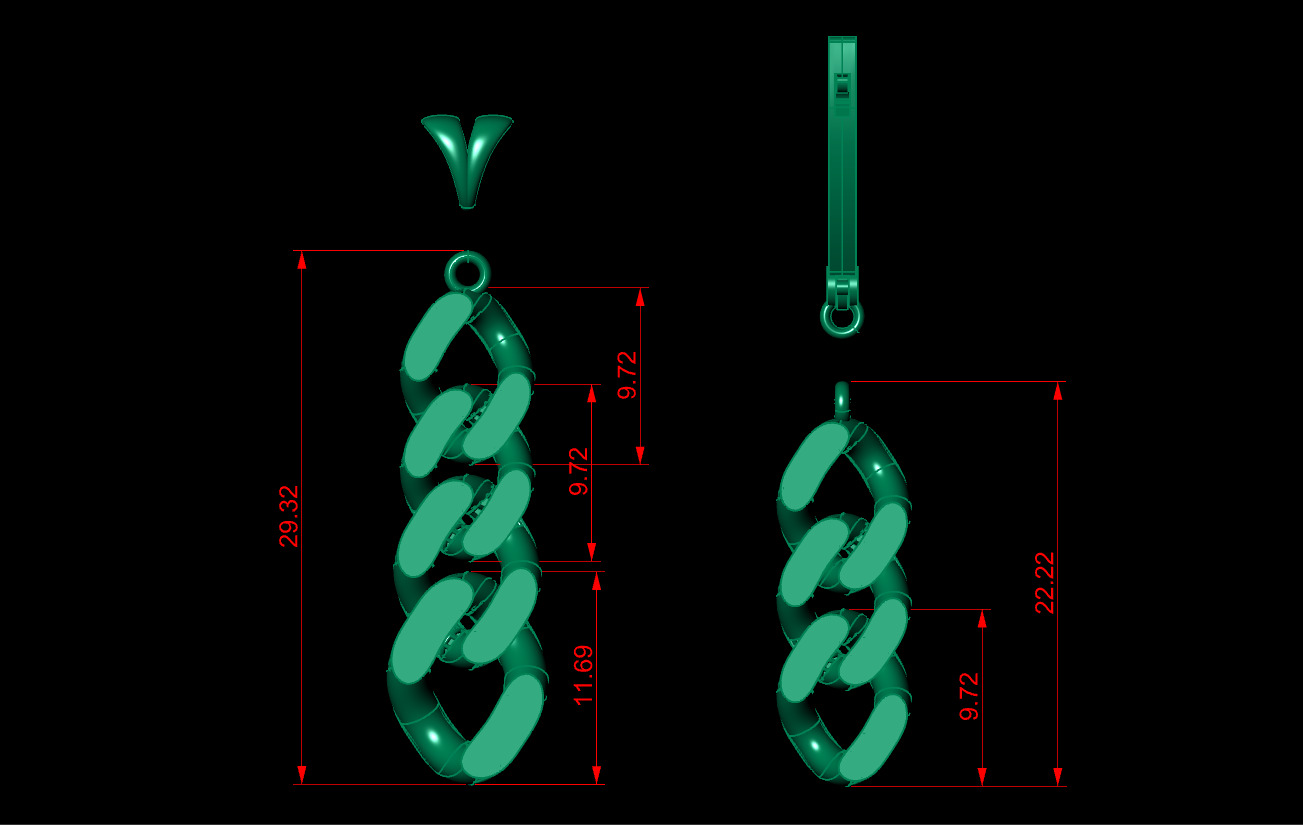 Cuban Link Chain Pendant - Earrings 3D print model_6