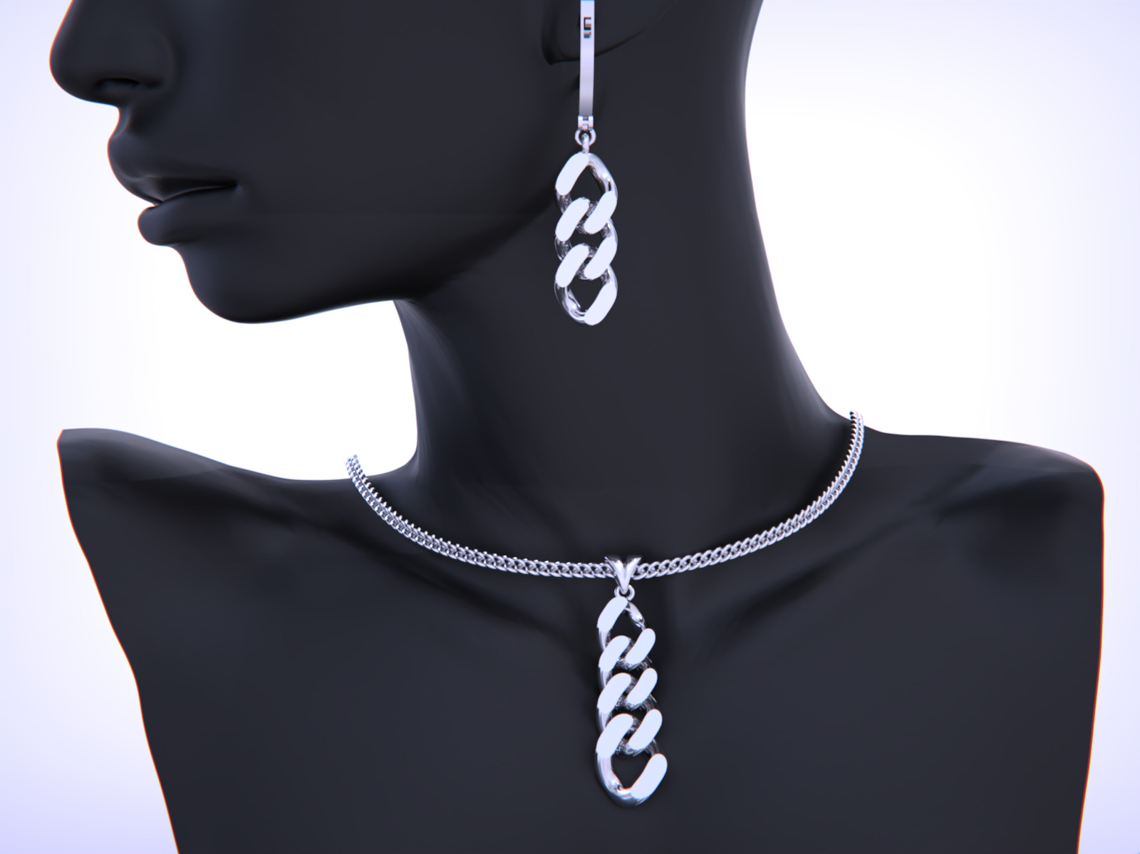 Cuban Link Chain Pendant - Earrings 3D print model_10