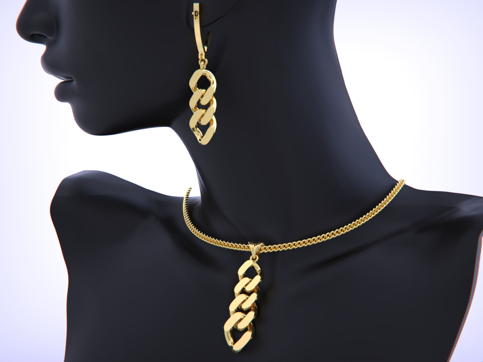 Cuban Link Chain Pendant - Earrings 3D print model_13