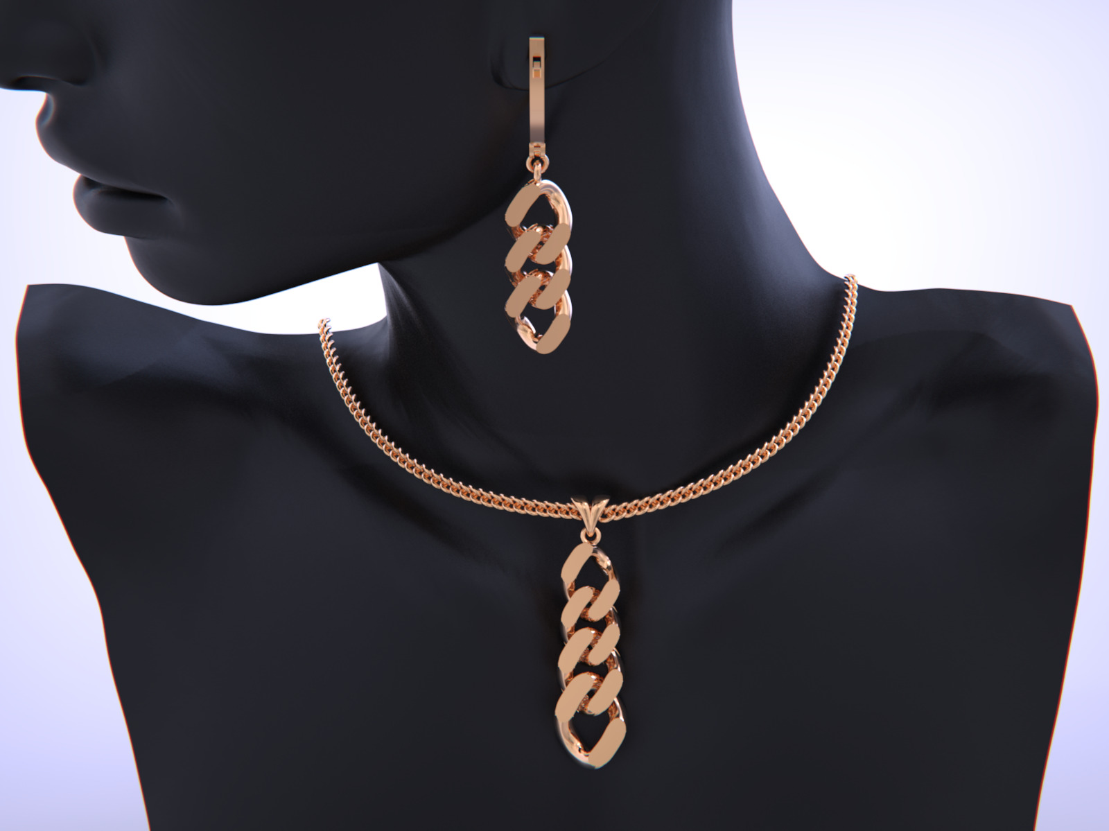 Cuban Link Chain Pendant - Earrings 3D print model_16